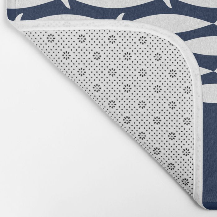 Fish Stripe 6 Minimalist Midcentury Modern Ocean Pattern in White and Nautical Navy Blue Bath Mat Gallery Image 2