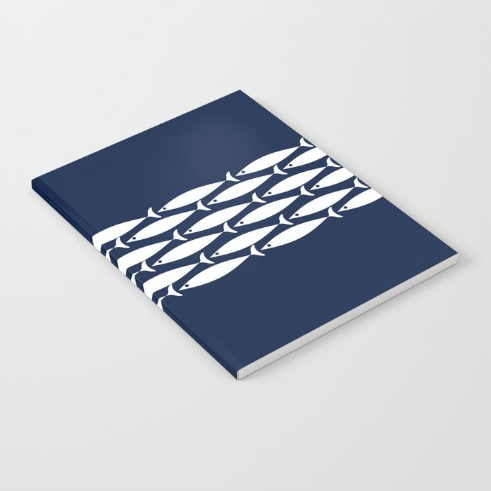 Fish Stripe 6 Minimalist Midcentury Modern Ocean Pattern in White and Nautical Navy Blue Notebook Gallery Image 2