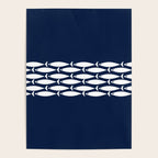 Fish Stripe 6 Minimalist Midcentury Modern Ocean Pattern in White and Nautical Navy Blue Poster Gallery Image 4