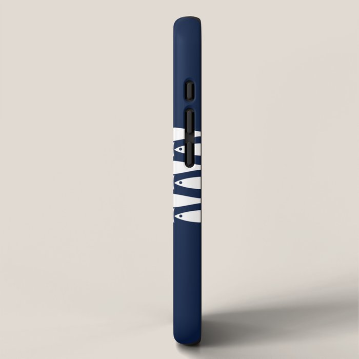 Fish Stripe 6 Minimalist Midcentury Modern Ocean Pattern in White and Nautical Navy Blue iPhone Case Gallery Image 2