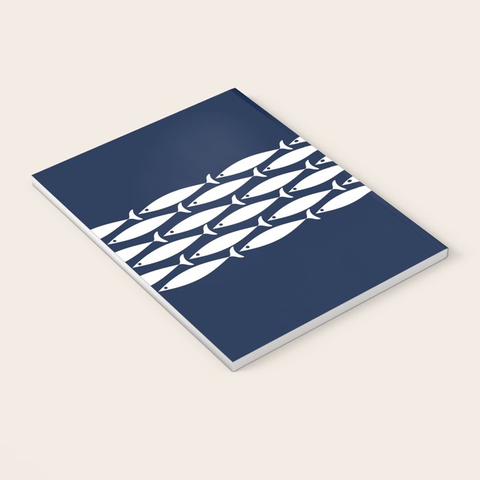 Fish Stripe 6 Minimalist Midcentury Modern Ocean Pattern in White and Nautical Navy Blue Notebook Gallery Image 3