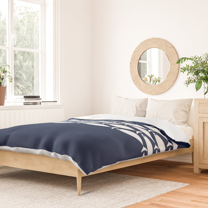 Fish Stripe 6 Minimalist Midcentury Modern Ocean Pattern in White and Nautical Navy Blue Duvet Cover Gallery Image 2