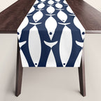 Fish Stripe 6 Minimalist Midcentury Modern Ocean Pattern in White and Nautical Navy Blue Table Runner Gallery Image 1