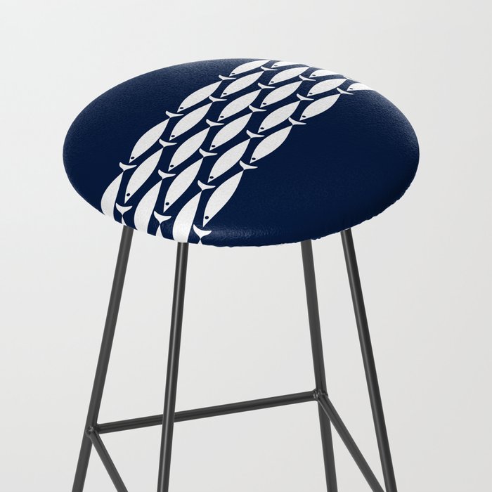 Fish Stripe 6 Minimalist Midcentury Modern Ocean Pattern in White and Nautical Navy Blue Stool Gallery Image 2