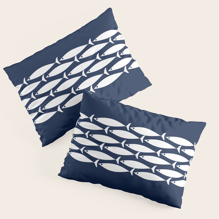 Fish Stripe 6 Minimalist Midcentury Modern Ocean Pattern in White and Nautical Navy Blue Pillow Sham Gallery Image 3
