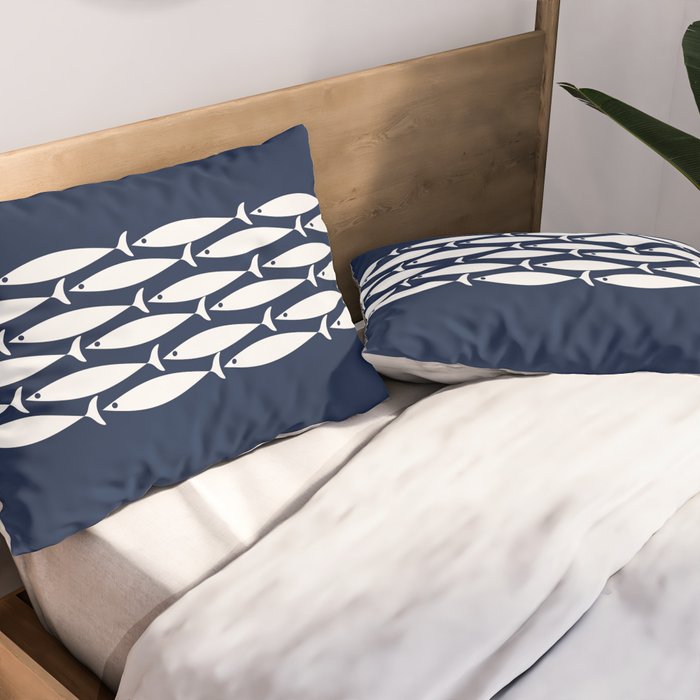 Fish Stripe 6 Minimalist Midcentury Modern Ocean Pattern in White and Nautical Navy Blue Pillow Sham Gallery Image 2