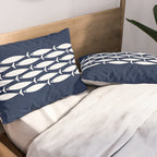 Fish Stripe 6 Minimalist Midcentury Modern Ocean Pattern in White and Nautical Navy Blue Pillow Sham Gallery Image 2