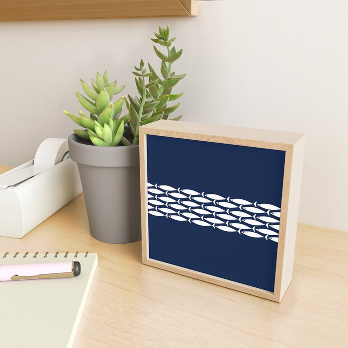 Fish Stripe 6 Minimalist Midcentury Modern Ocean Pattern in White and Nautical Navy Blue Mini Art Print Gallery Image 2
