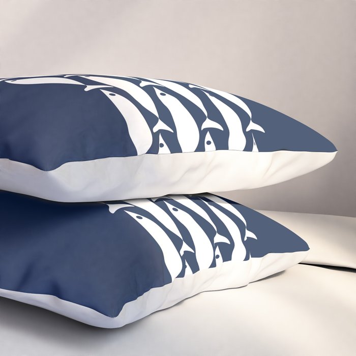 Fish Stripe 6 Minimalist Midcentury Modern Ocean Pattern in White and Nautical Navy Blue Pillow Sham Gallery Image 3