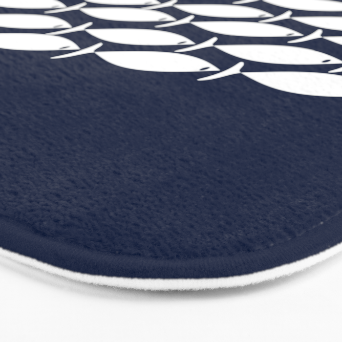 Fish Stripe 6 Minimalist Midcentury Modern Ocean Pattern in White and Nautical Navy Blue Bath Mat Gallery Image 3