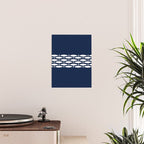 Fish Stripe 6 Minimalist Midcentury Modern Ocean Pattern in White and Nautical Navy Blue Poster Gallery Image 2