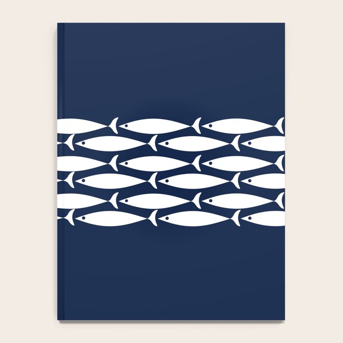 Fish Stripe 6 Minimalist Midcentury Modern Ocean Pattern in White and Nautical Navy Blue Notebook Gallery Image 4