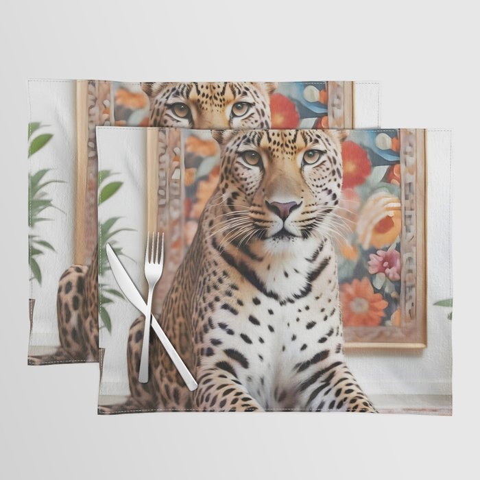 Summer Home, Leopard Tiger Cheetah Indoors Moroccan Rug, Photography Eclectic Wildlife Animals, Home Pets Wild Cats Placemat Gallery Image 1