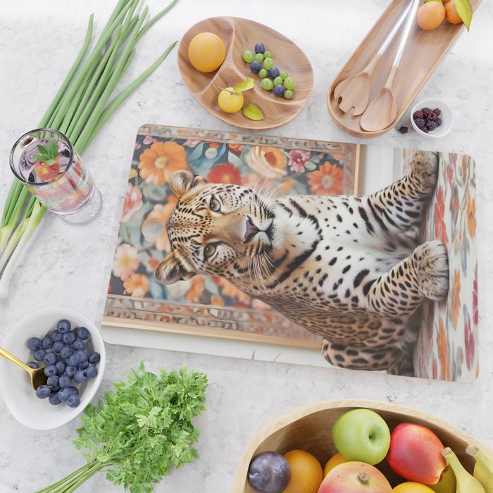 Summer Home, Leopard Tiger Cheetah Indoors Moroccan Rug, Photography Eclectic Wildlife Animals, Home Pets Wild Cats Cutting Board Gallery Image 2