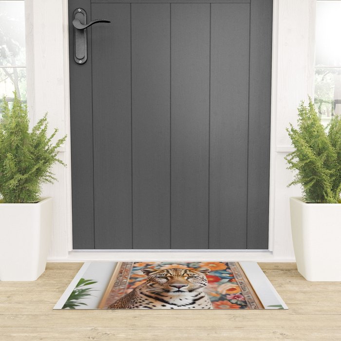 Summer Home, Leopard Tiger Cheetah Indoors Moroccan Rug, Photography Eclectic Wildlife Animals, Home Pets Wild Cats Welcome Mat Gallery Image 3