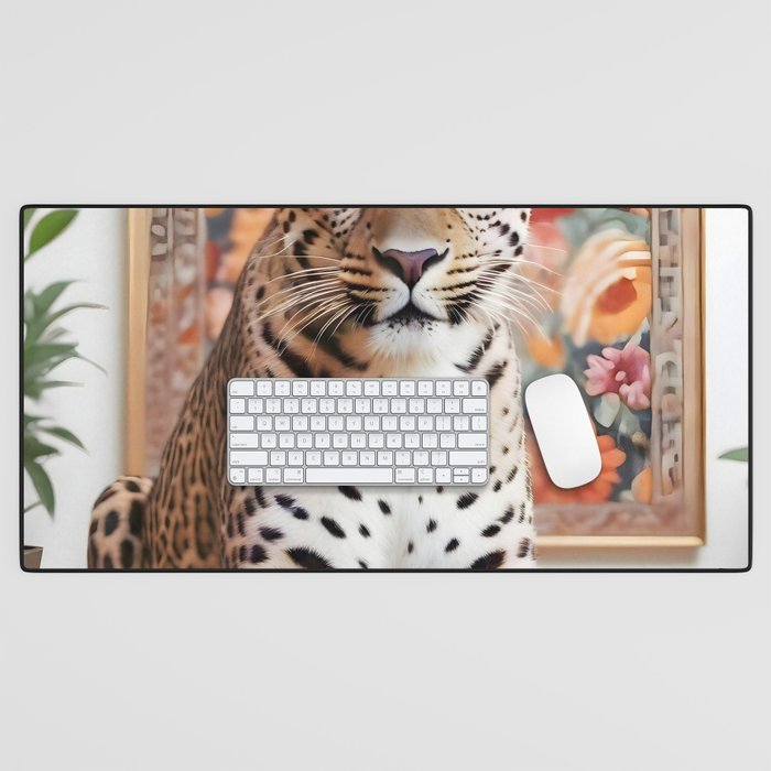 Summer Home, Leopard Tiger Cheetah Indoors Moroccan Rug, Photography Eclectic Wildlife Animals, Home Pets Wild Cats Desk Mat Gallery Image 1