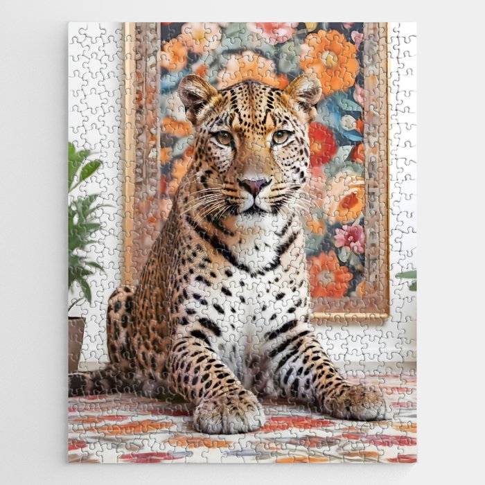 Summer Home, Leopard Tiger Cheetah Indoors Moroccan Rug, Photography Eclectic Wildlife Animals, Home Pets Wild Cats Jigsaw Puzzle Gallery Image 1
