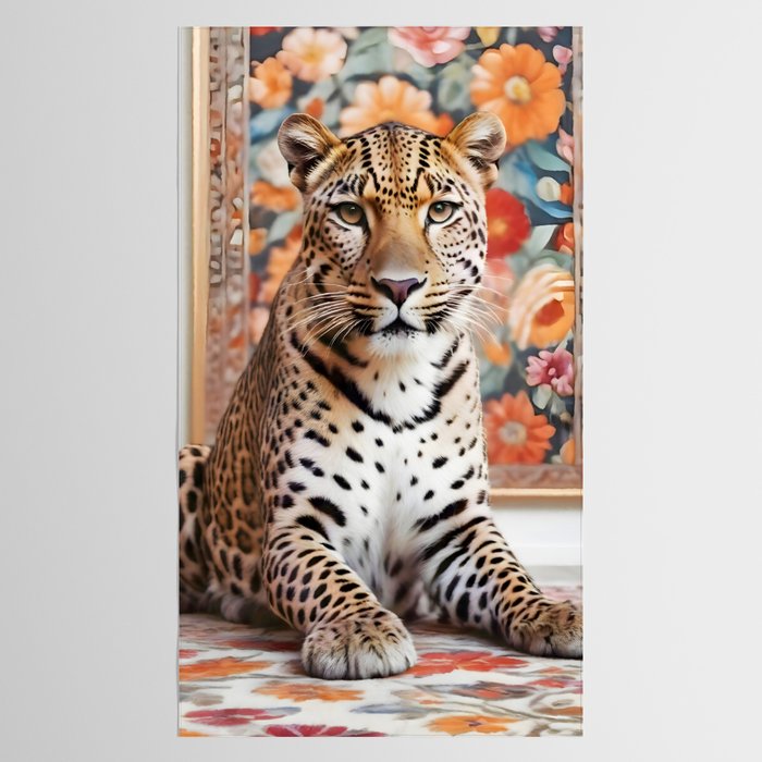 Summer Home, Leopard Tiger Cheetah Indoors Moroccan Rug, Photography Eclectic Wildlife Animals, Home Pets Wild Cats Tablecloth Gallery Image 2