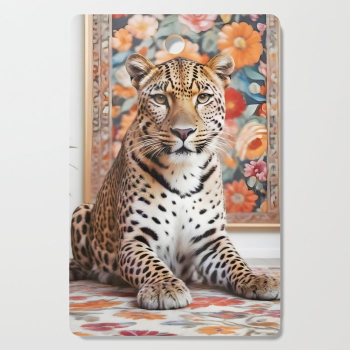 Summer Home, Leopard Tiger Cheetah Indoors Moroccan Rug, Photography Eclectic Wildlife Animals, Home Pets Wild Cats Cutting Board Gallery Image 1