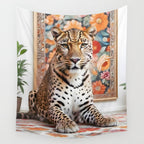Summer Home, Leopard Tiger Cheetah Indoors Moroccan Rug, Photography Eclectic Wildlife Animals, Home Pets Wild Cats Wall Tapestry Gallery Image 4