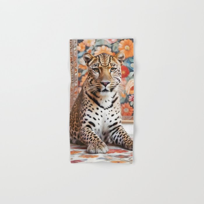 Summer Home, Leopard Tiger Cheetah Indoors Moroccan Rug, Photography Eclectic Wildlife Animals, Home Pets Wild Cats Bath Towel Gallery Image 1