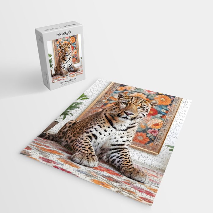 Summer Home, Leopard Tiger Cheetah Indoors Moroccan Rug, Photography Eclectic Wildlife Animals, Home Pets Wild Cats Jigsaw Puzzle Gallery Image 2