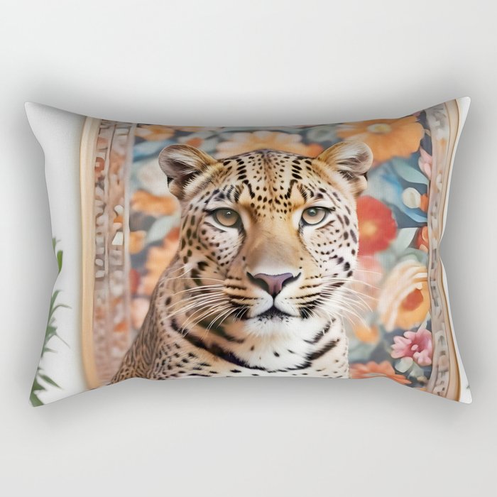 Summer Home, Leopard Tiger Cheetah Indoors Moroccan Rug, Photography Eclectic Wildlife Animals, Home Pets Wild Cats Rectangular Pillow Gallery Image 2