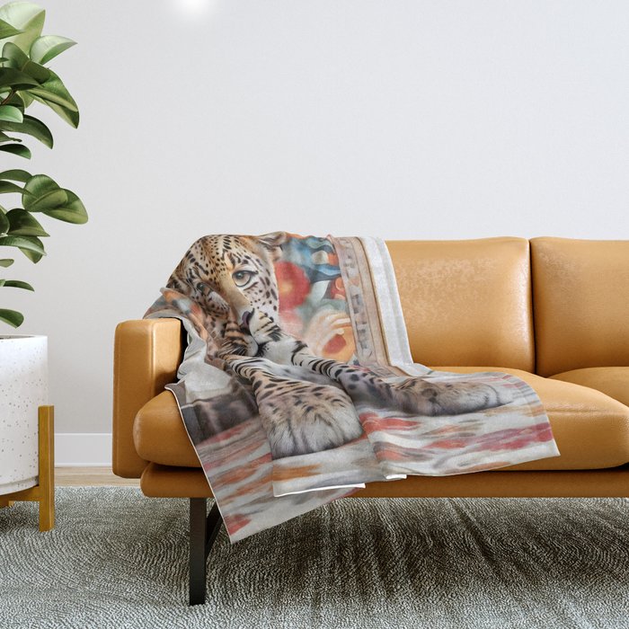 Summer Home, Leopard Tiger Cheetah Indoors Moroccan Rug, Photography Eclectic Wildlife Animals, Home Pets Wild Cats Throw Blanket Gallery Image 1
