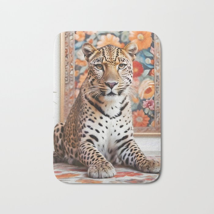 Summer Home, Leopard Tiger Cheetah Indoors Moroccan Rug, Photography Eclectic Wildlife Animals, Home Pets Wild Cats Bath Mat Gallery Image 1