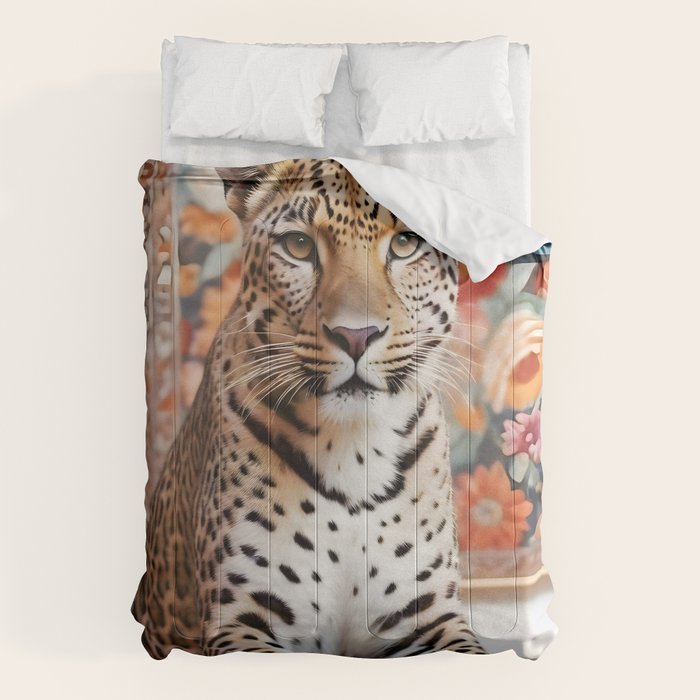 Summer Home, Leopard Tiger Cheetah Indoors Moroccan Rug, Photography Eclectic Wildlife Animals, Home Pets Wild Cats Comforter Gallery Image 6