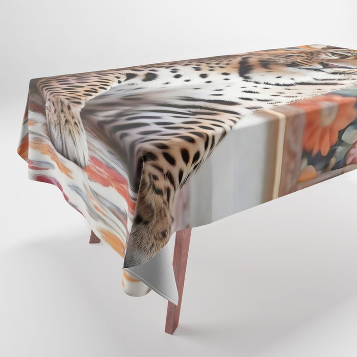 Summer Home, Leopard Tiger Cheetah Indoors Moroccan Rug, Photography Eclectic Wildlife Animals, Home Pets Wild Cats Tablecloth Gallery Image 1