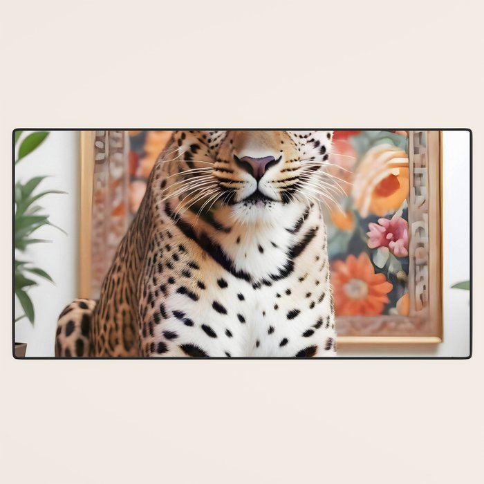 Summer Home, Leopard Tiger Cheetah Indoors Moroccan Rug, Photography Eclectic Wildlife Animals, Home Pets Wild Cats Desk Mat Gallery Image 3