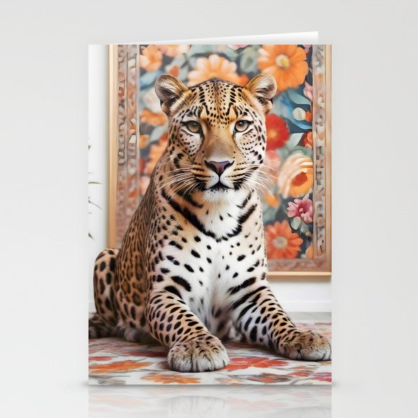Summer Home, Leopard Tiger Cheetah Indoors Moroccan Rug, Photography Eclectic Wildlife Animals, Home Pets Wild Cats Stationery Card Gallery Image 2