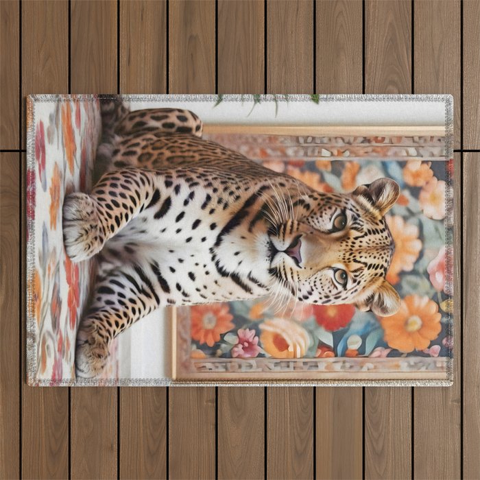 Summer Home, Leopard Tiger Cheetah Indoors Moroccan Rug, Photography Eclectic Wildlife Animals, Home Pets Wild Cats Outdoor Rug Gallery Image 1