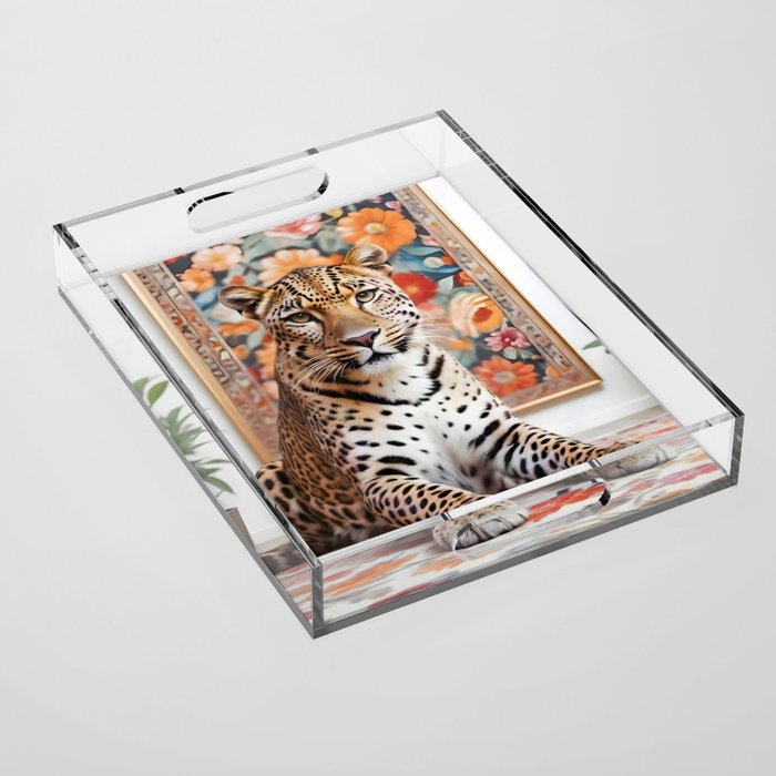 Summer Home, Leopard Tiger Cheetah Indoors Moroccan Rug, Photography Eclectic Wildlife Animals, Home Pets Wild Cats Acrylic Tray Gallery Image 1