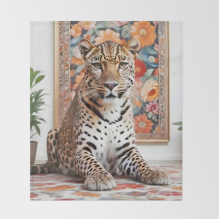 Summer Home, Leopard Tiger Cheetah Indoors Moroccan Rug, Photography Eclectic Wildlife Animals, Home Pets Wild Cats Throw Blanket Gallery Image 2