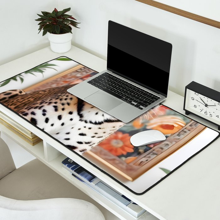 Summer Home, Leopard Tiger Cheetah Indoors Moroccan Rug, Photography Eclectic Wildlife Animals, Home Pets Wild Cats Desk Mat Gallery Image 2