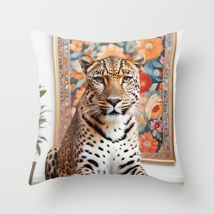 Summer Home, Leopard Tiger Cheetah Indoors Moroccan Rug, Photography Eclectic Wildlife Animals, Home Pets Wild Cats Throw Pillow Gallery Image 6