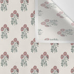 Vintage Sketched Block Print Floral - Green Raspberry Wall Tapestry Gallery Image 3