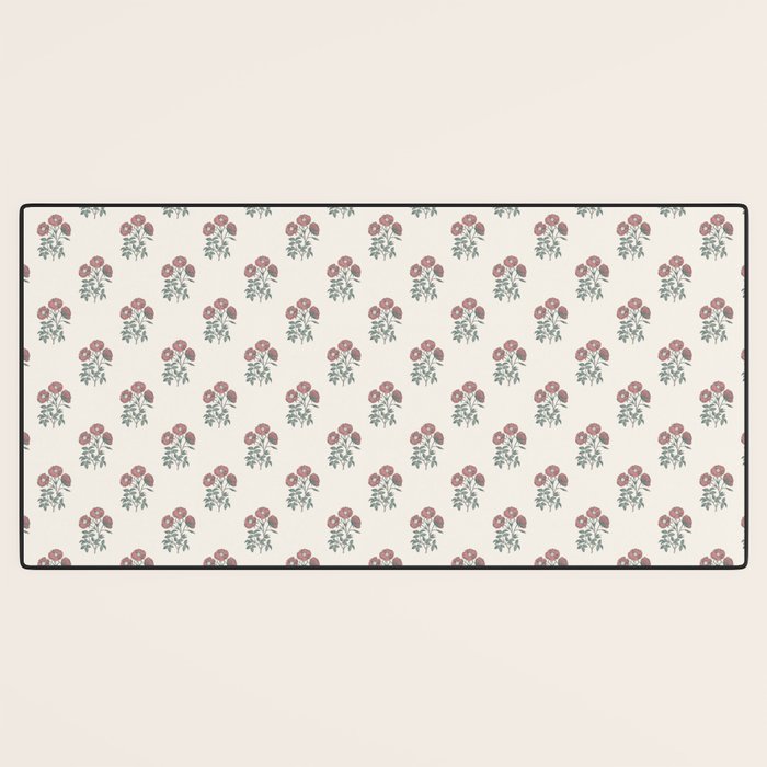 Vintage Sketched Block Print Floral - Green Raspberry Desk Mat Gallery Image 3