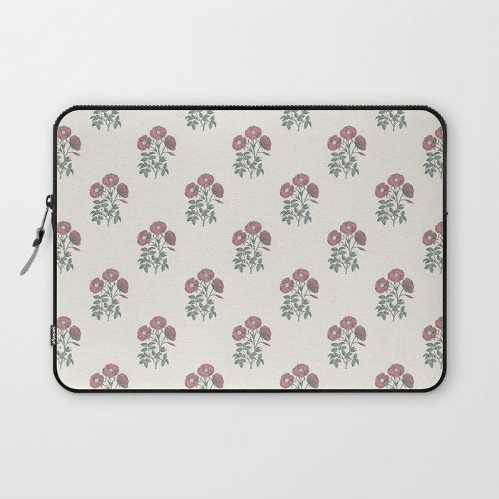 Vintage Sketched Block Print Floral - Green Raspberry Laptop Sleeve Gallery Image 1