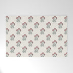 Vintage Sketched Block Print Floral - Green Raspberry Welcome Mat Gallery Image 1