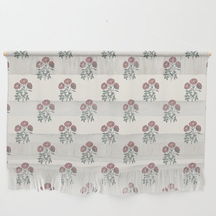 Vintage Sketched Block Print Floral - Green Raspberry Wall Hanging Gallery Image 1