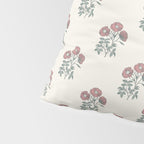 Vintage Sketched Block Print Floral - Green Raspberry Pillow Sham Gallery Image 4