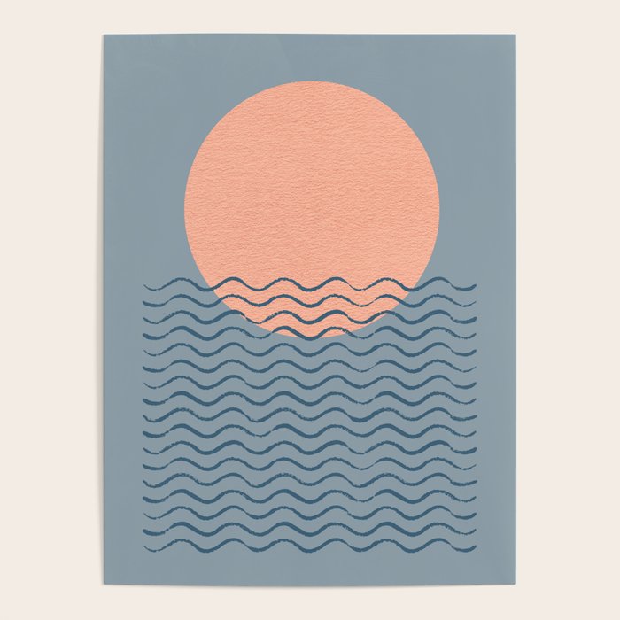 Ocean Wave Sun Blue - Mid Century Modern Poster Gallery Image 4