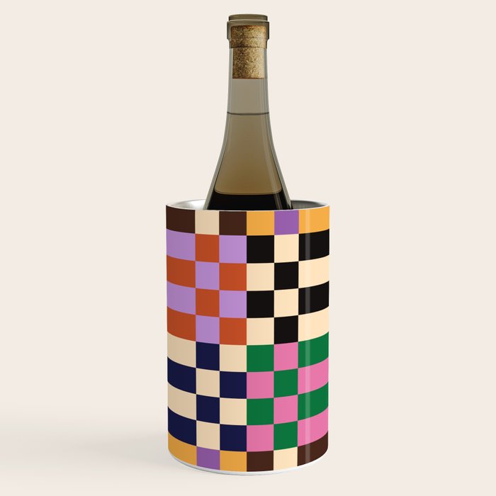 Retro 70s Checkerboard & Stripes Wine Chiller Gallery Image 1