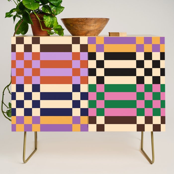 Retro 70s Checkerboard & Stripes Credenza Gallery Image 1