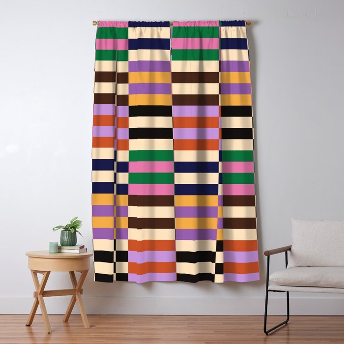 Retro 70s Checkerboard & Stripes Window Curtain Gallery Image 5
