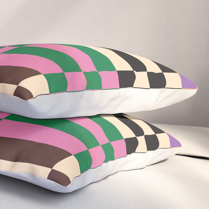 Retro 70s Checkerboard & Stripes Pillow Sham Gallery Image 3