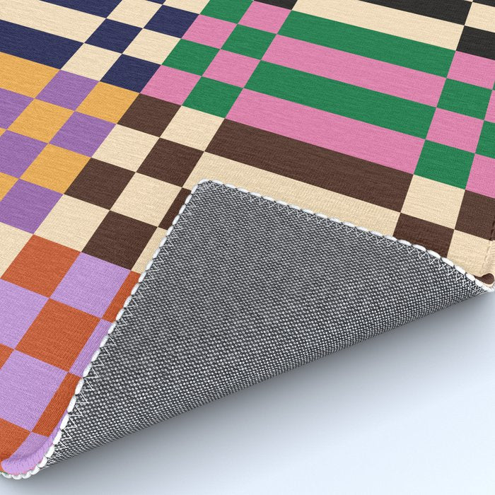 Retro 70s Checkerboard & Stripes Rug Gallery Image 4